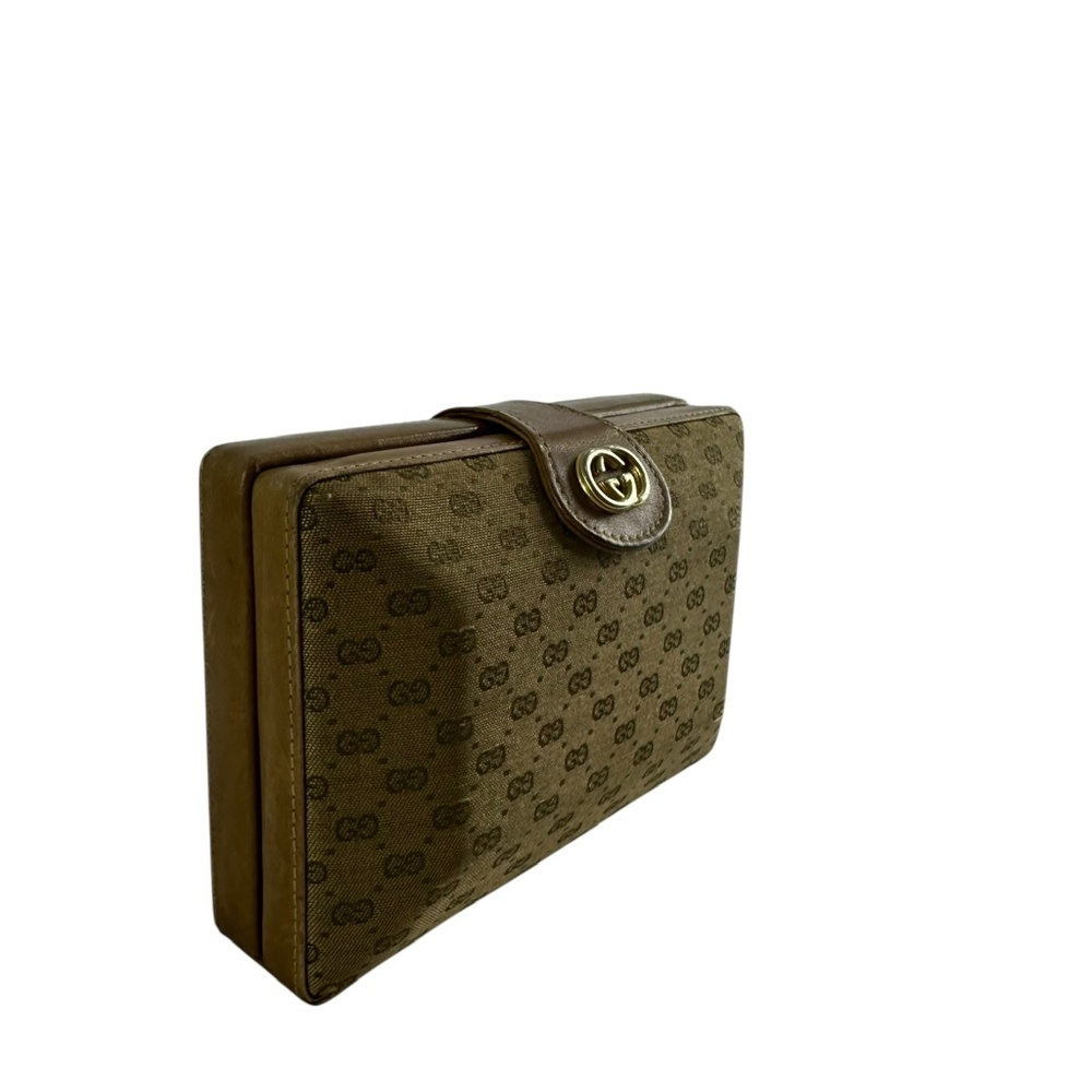 Vintage GUCCI Tan Canvas & Leather GG Box Clutch Bag Made In Italy